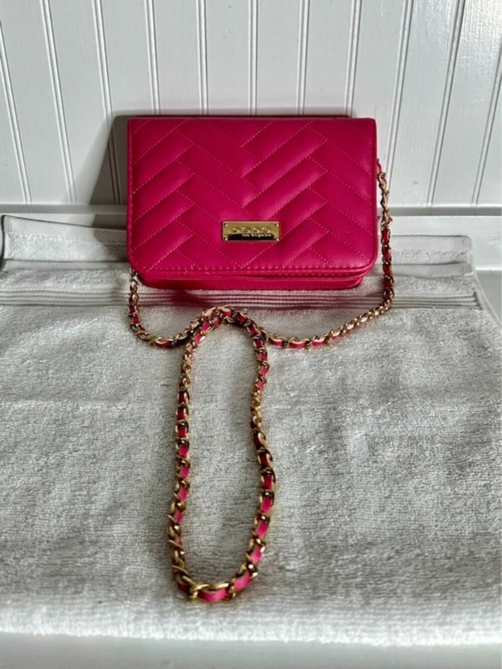 bebe Quilted Hot Pink Crossbody Bag with Gold Chain
